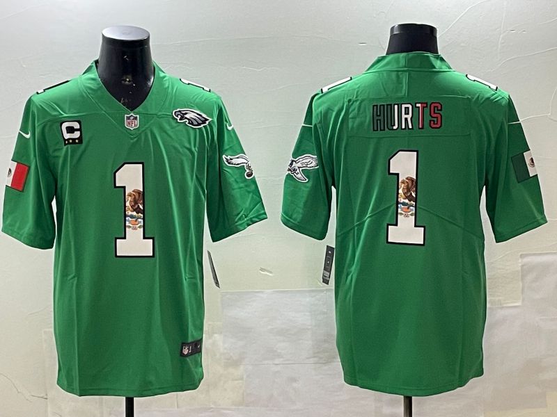 Men Philadelphia Eagles #1 Hurts Green three generations 2025 Nike Vapor Limited NFL Jersey style 24